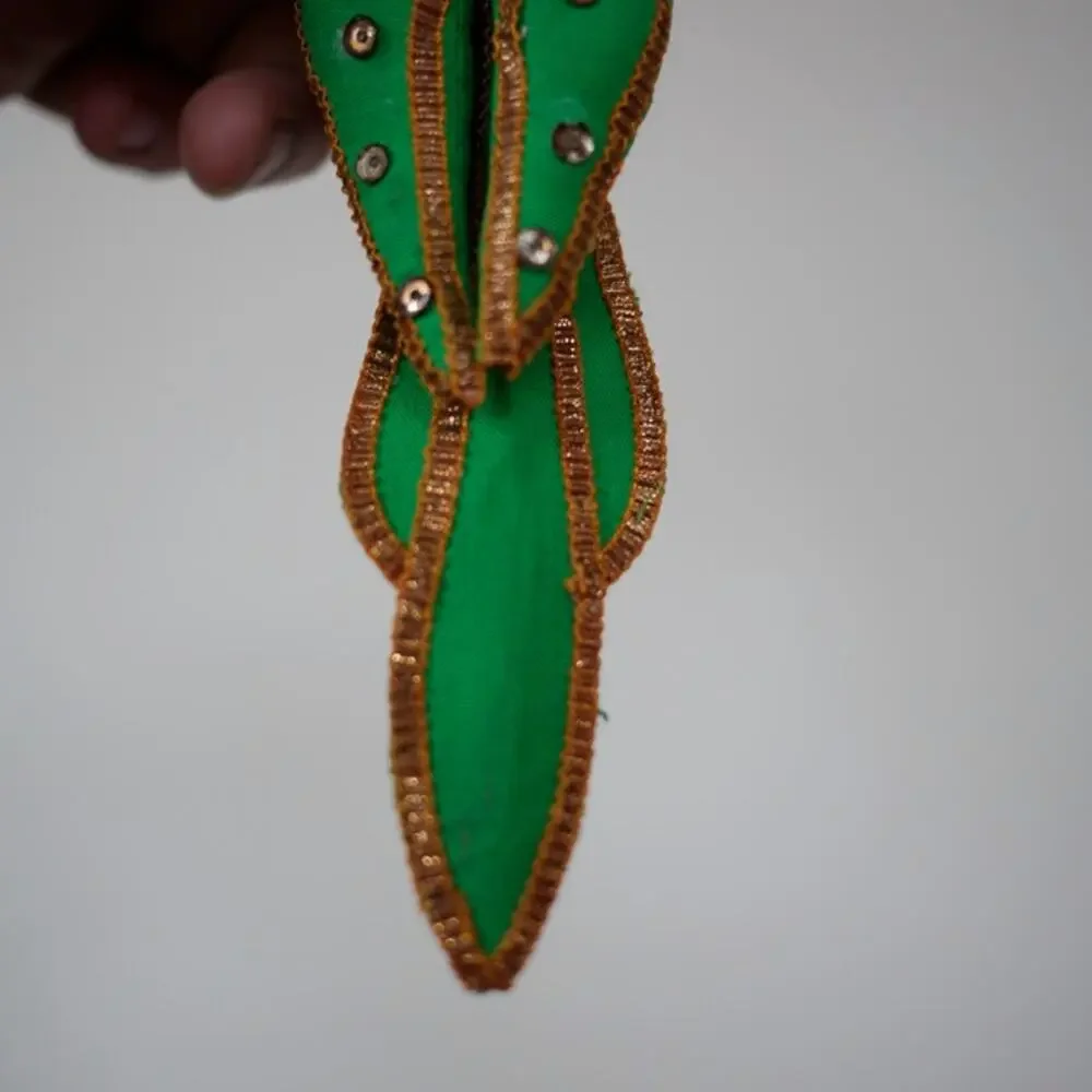 Vintage Handmade India Green Cotton Metal Sparkles Christmas Parrot Ornament